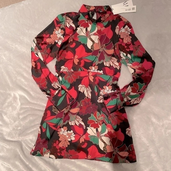 New Zara Floral Print Satin Effect Dress - Picture 15 of 16